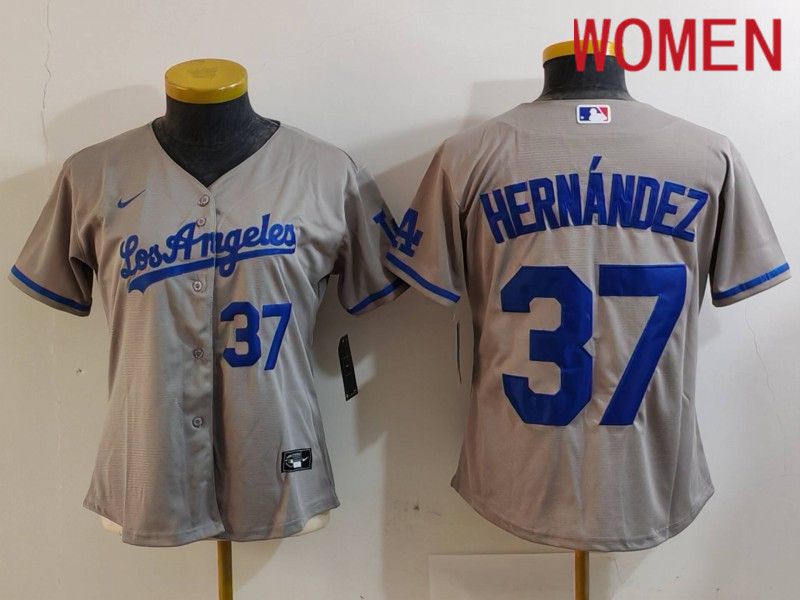 Women Los Angeles Dodgers 37 Hernandez Grey Nike Game 2024 MLB Jersey style 7268